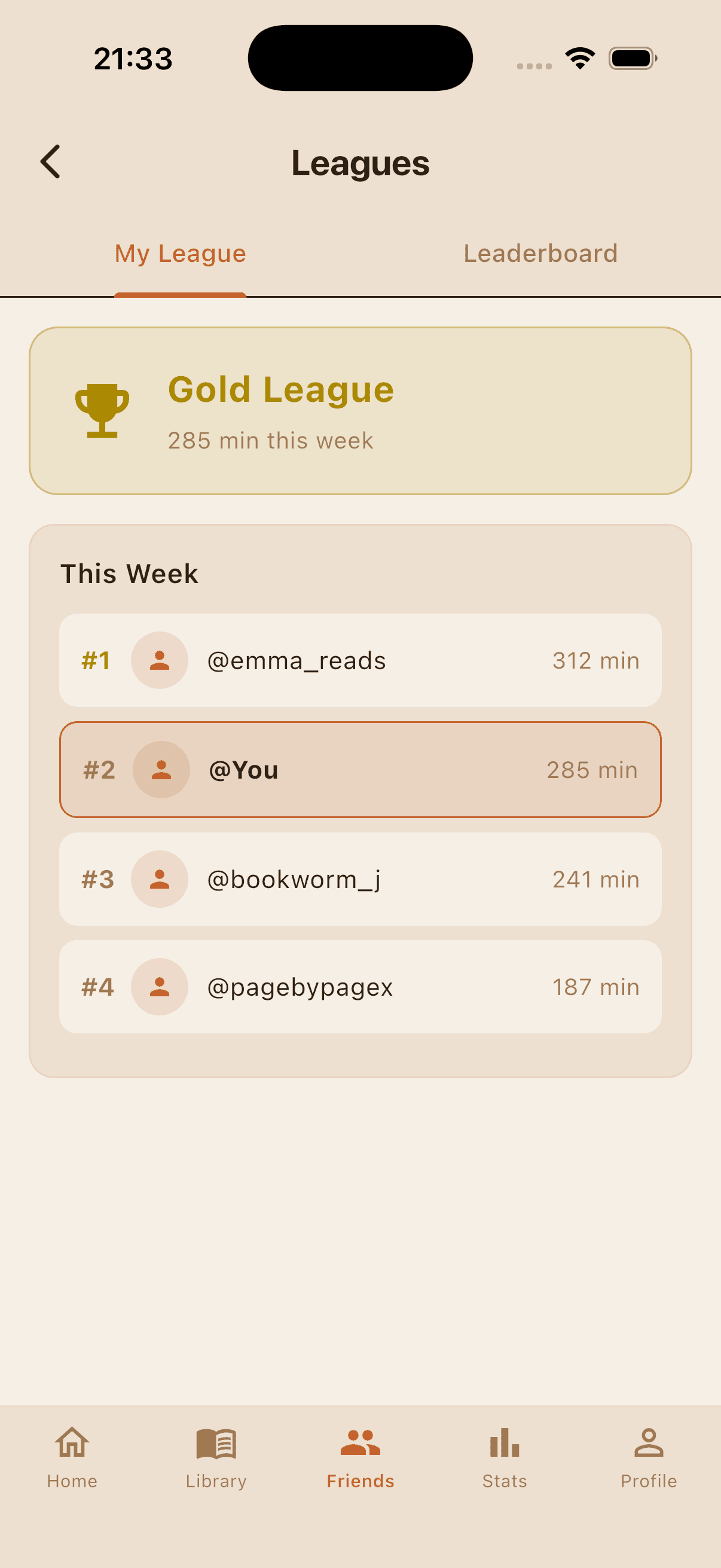 Bookadoro friends and leagues screen